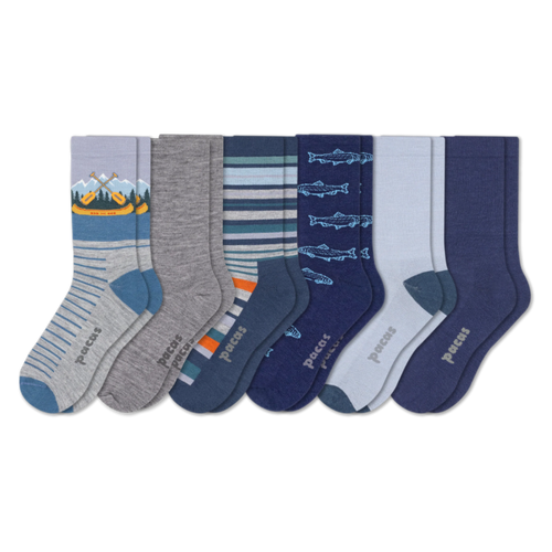 6 Pack - Men's Light-Weight Crew Pacas Socks