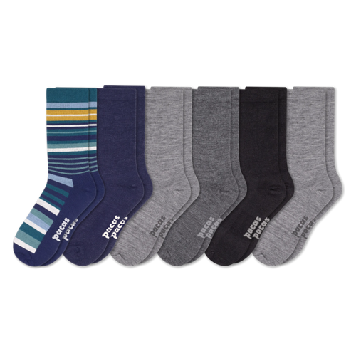 6 Pack - Men's Light-Weight Crew Pacas Socks