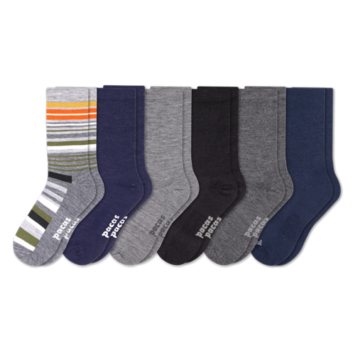 6 Pack - Men's Light-Weight Crew Pacas Socks