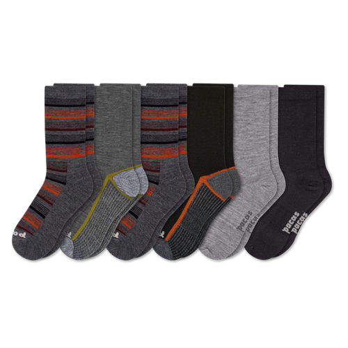 6 Pack - Men's Light-Weight Crew Pacas Socks