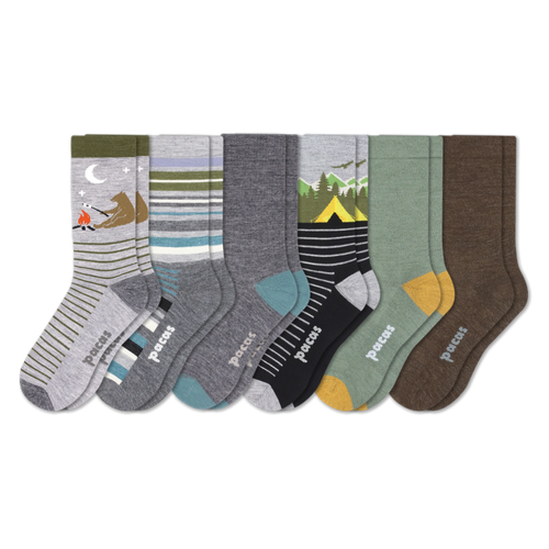 6 Pack - Men's Light-Weight Crew Pacas Socks