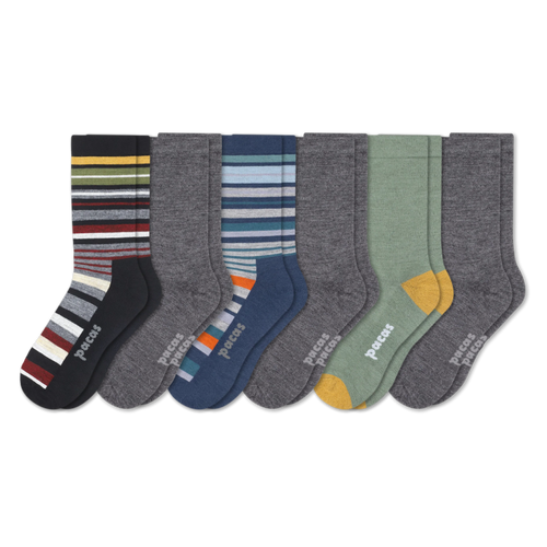 6 Pack - Men's Light-Weight Crew Pacas Socks