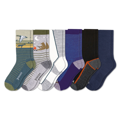 6 Pack - Men's Light-Weight Crew Pacas Socks