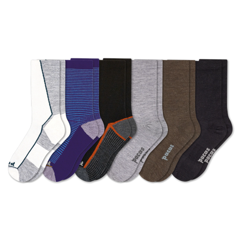 6 Pack - Men's Light-Weight Crew Pacas Socks